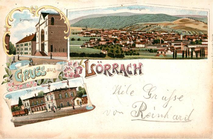 Loerrach Bahnhof Gymnasium Totalansicht Litho