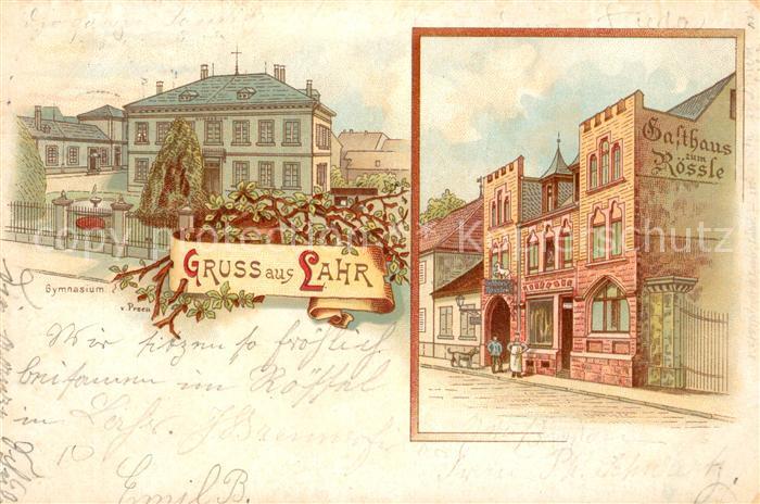 Lahr Baden Gasthaus zum Roessle Gymnasium Litho