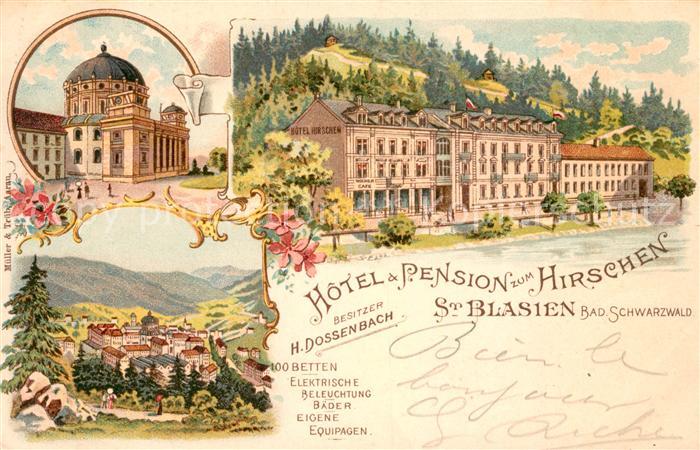 St Blasien Hotel-Pension zum Hirschen Litho
