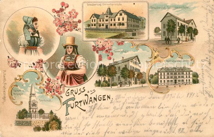 Furtwangen Uhrmacherschule Schnitzereischule Gewerbehalle Volksschule Litho