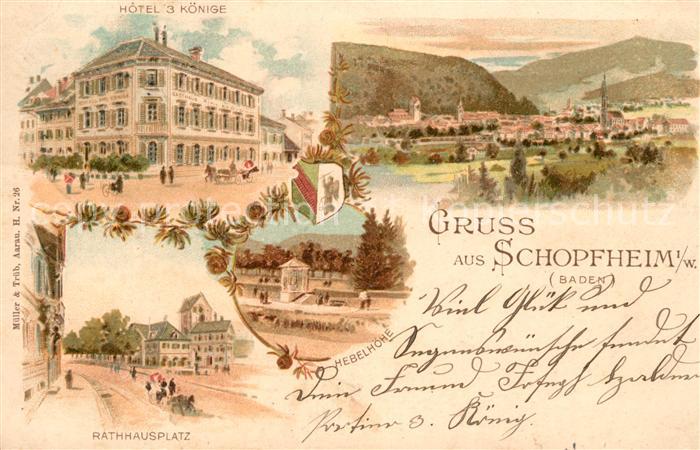 Schopfheim Hotel Drei Koenige Rathausplatz Hebelhoehe Litho