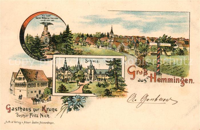 Hemmingen Wuerttemberg Gasthaus zur Krone Schloss Kaiserstein Litho