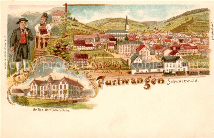 Furtwangen Uhrmacherschule Bahnhof Litho
