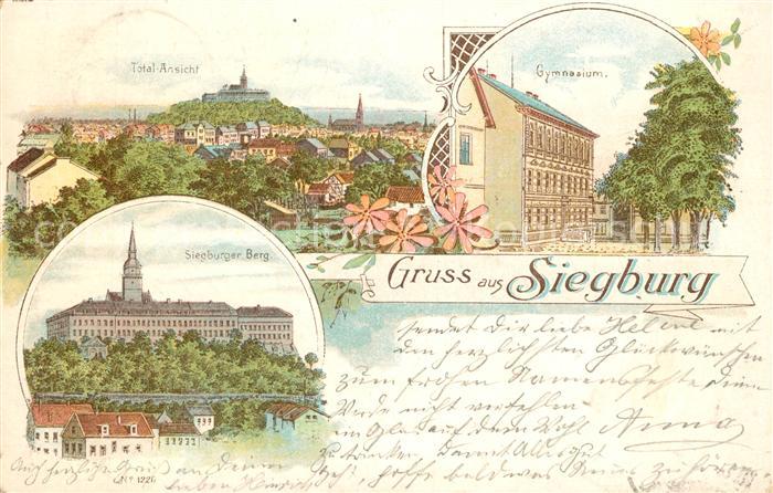 Siegburg Gymnasium Totalansicht Siegburger Berg Litho