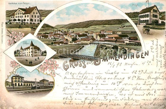 Immendingen Gasthaus zum Falken Bahnhof Post Altes Schloss Litho