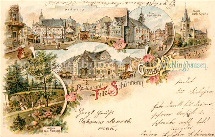 Wichlinghausen Restaurant Fritz Schuermann Marktplatz Kirche Nordpark Litho