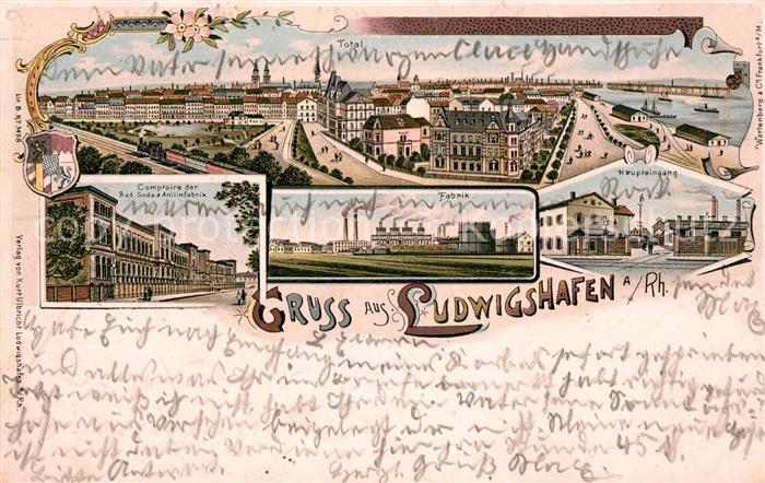 Ludwigshafen Rhein Comptoire Bad Soda und Anilinfabrik Totalansicht Litho