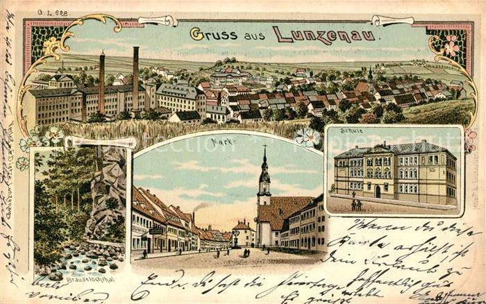 Lunzenau Schule Markt Brauselochthal Litho