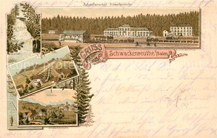 Schwackenreute Bahnhofwirtschaft Wasserfall Hohentwiel Litho