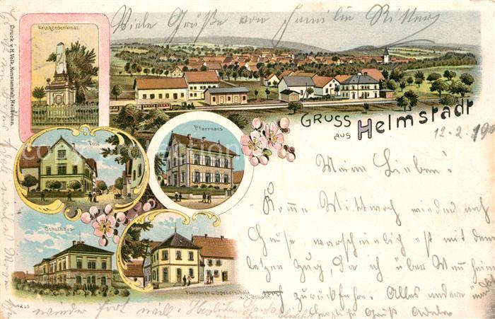 Helmstadt-Bargen Pfarrhaus Schule Post Flaschner und Spezereihandlung Litho