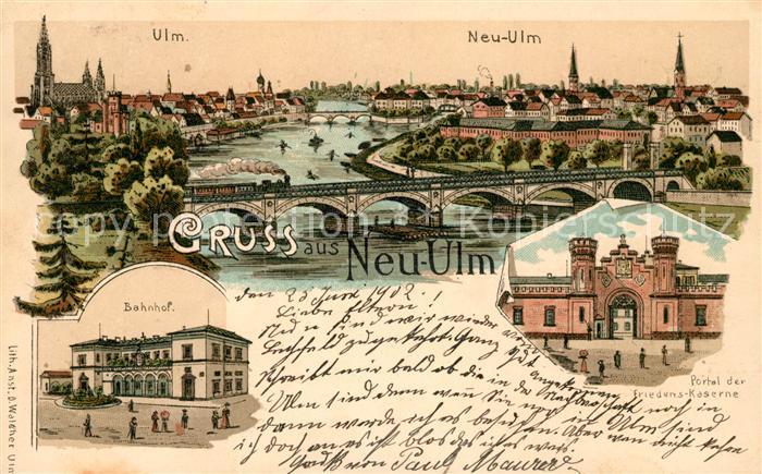 Neu-Ulm Bahnhof Friedenskaserne Litho