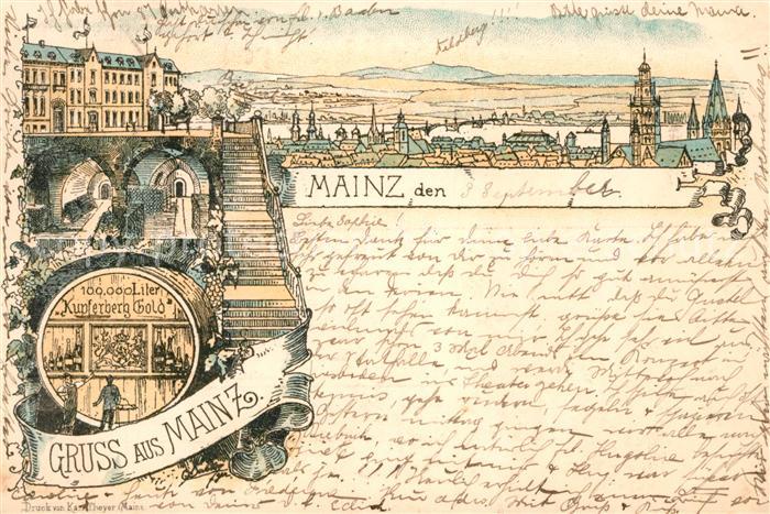 Mainz Rhein Sektkellerei Kupferberg Gold Litho