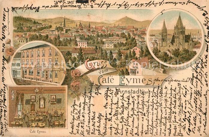 Arnstadt Ilm Cafe Eymes Litho Liebfrauenkirche