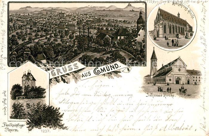 Schwaebisch Gmuend Turm Heiligkreuz-Kirche Johannes-Kirche Litho