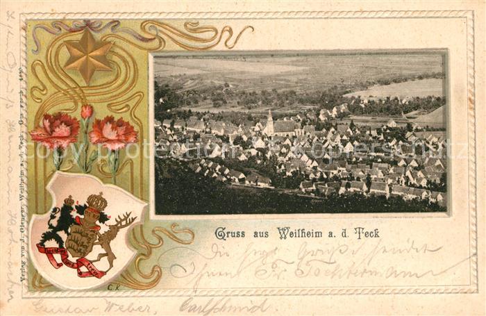 Weilheim Teck Gesamtansicht Wappen Litho