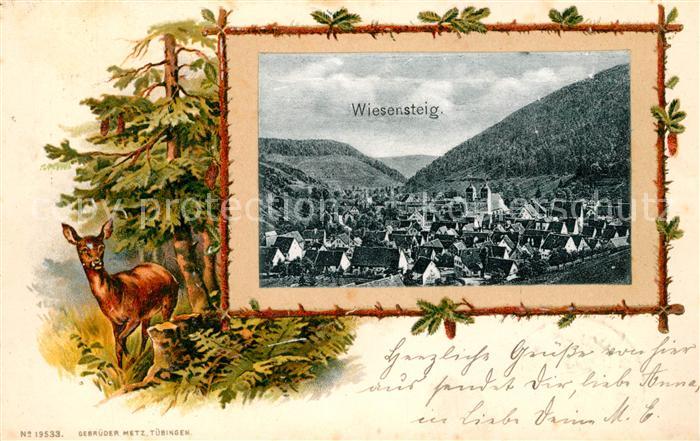 Wiesensteig Gesamtansicht Reh Litho