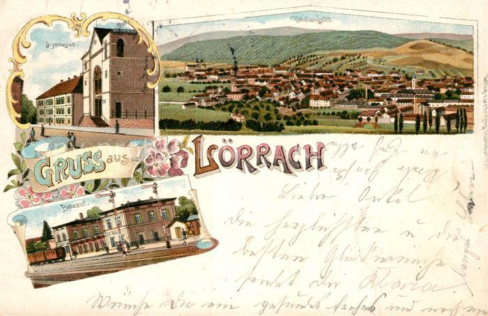 Loerrach Gymnasium Bahnhof Totalansicht Litho