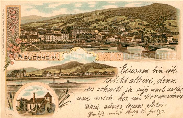 Neuenheim Kirche Totalansicht Litho