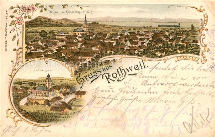 Oberrotweil Niederrotweil Gesamtansicht Litho