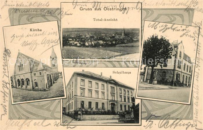 oestringen Kirche Schulhaus Post Totalansicht