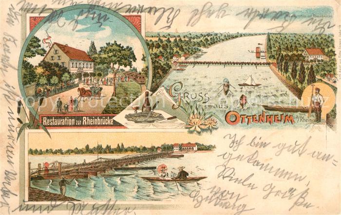 Ottenheim Schwanau Restaurant zur Rheinbruecke Litho