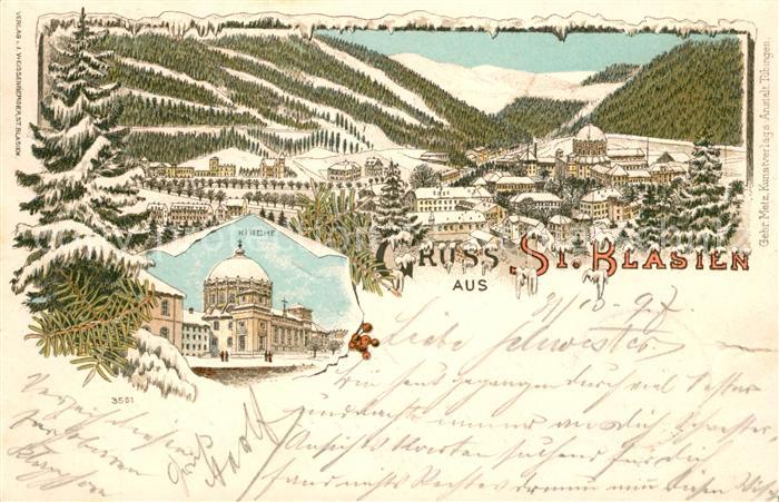 St Blasien Kirche Gesamtansicht Winterlitho