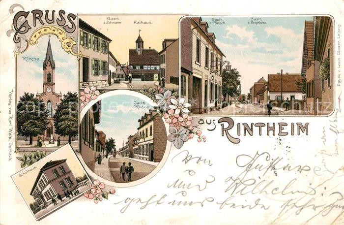 Rintheim Schulhaus Gasthaus zum Schwane Gasthaus Krone Litho