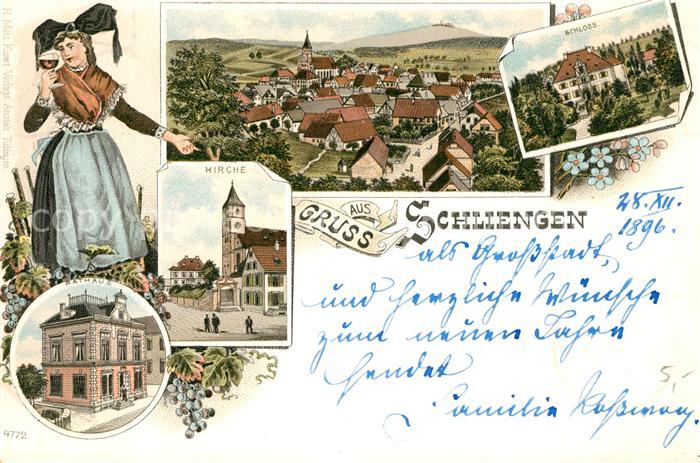 Schliengen Rathaus Kirche Schloss Litho