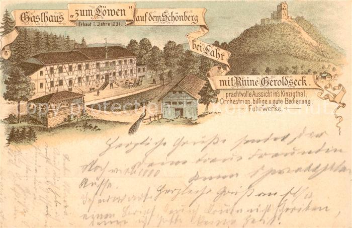 Schoenberg Seelbach Gasthaus zum Loewen Ruine Geroldseck Litho