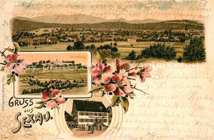 Sexau Gasthaus zur Sonne Ruine Hochburg Litho