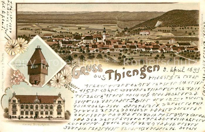 Tiengen Waldshut Neues Schulhaus Storchenturm Litho
