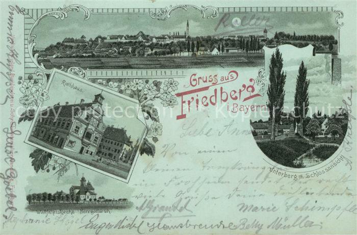 Friedberg Bayern Rathaus Unterberg Schloss Wallfahrtskirche Herrgottsruh Litho