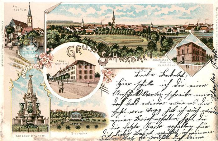 Schwabach Seminar Deutsches Reichswaisenhaus Stadtpark Litho