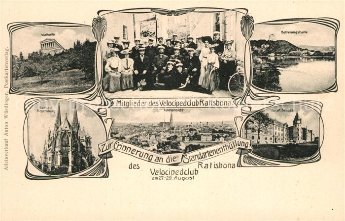 Regensburg Mitglieder des Velocipedclub Ratisbona Walhalla Schloss
