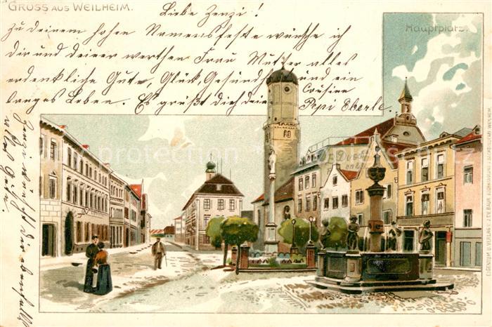 Weilheim Oberbayern Hauptplatz Litho