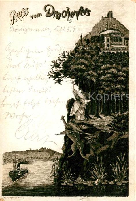 Drachenfels Drache Litho