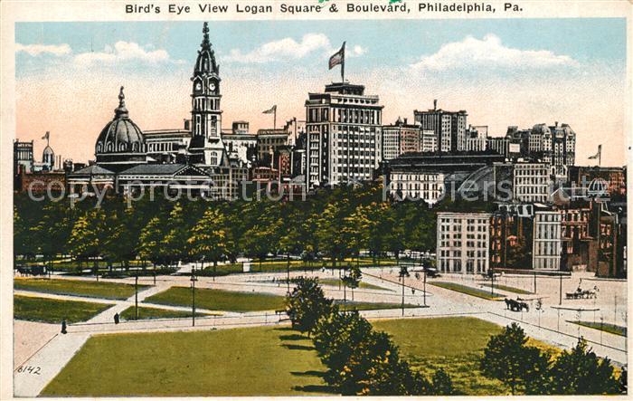 Philadelphia Pennsylvania Bird s eye view Logan Square and Boulevard Litho