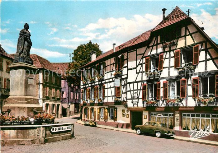 Ribeauville Haut Rhin Elsass Hotel Restaurant Du Mouton Fontaine Statue