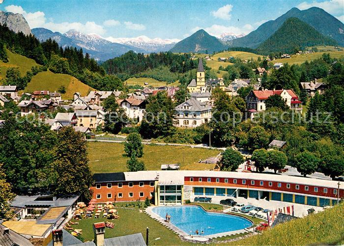 Bad Aussee Steiermark Motel Swimming Pool Ortsansicht mit Kirche Blick zum Toten