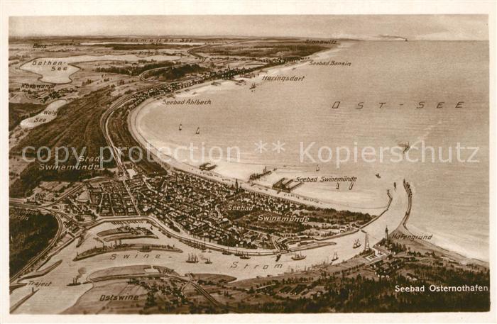 Swinemuende Swinoujscie Panoramakarte Ahlbeck