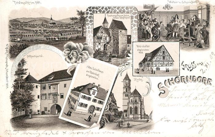 Schorndorf Wuerttemberg Weinkeller Kirche Schulhaus Festungsturm Litho