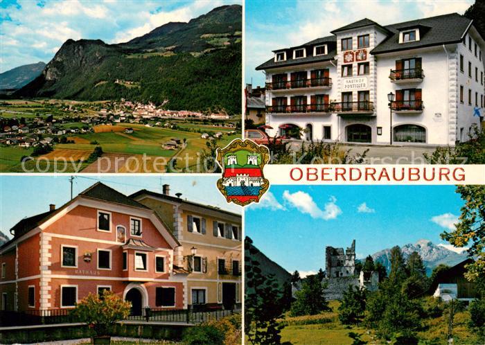 Oberdrauburg Kaernten Pontiller Haus Fliegeraufnahme Ruine-Hohenburg Hochstadel