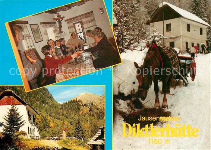 Weisspriach Jausenstation Dicktlerhuette Landschaftspanorama Pferdeschlitten