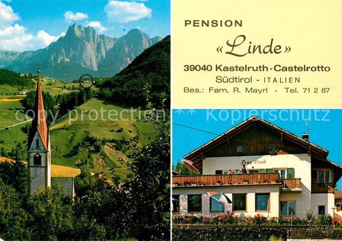Kastelruth Suedtirol Pension Linde Kirche Landschaftspanorama Alpen