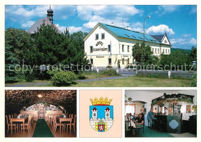 Chomutov Hotel Cesky Dum Restaurant Bar Wappen Kirche
