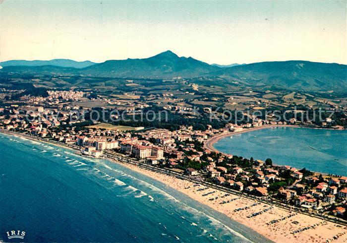 Hendaye Pyrenees Atlantiques Vue generale aerienne de la plage et la Rhune