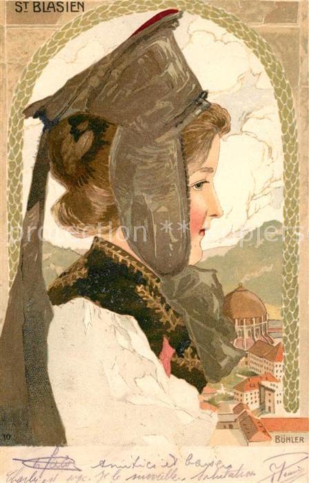St Blasien Tracht Kuenstlerkarte Buehler