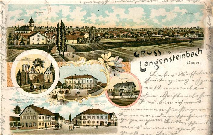 Langensteinbach Karlsbad Schule Kirche Gasthaus gruenen Baum