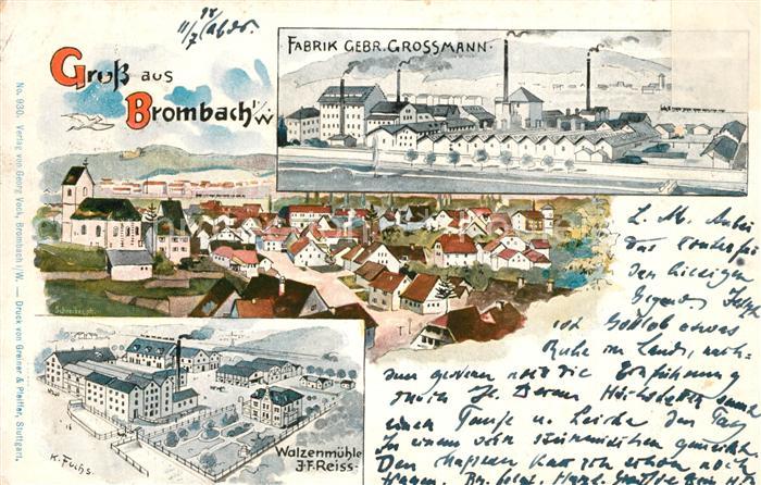 Brombach Loerrach Fabrik Gebr. Grossmann Walzenmuehle Kuenstlerkarte K. Fuchs