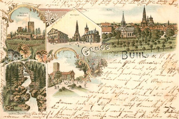 Buehl Baden Marktplatz Burgruine Alt-Windeck Gertelbachfaelle